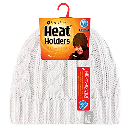 HEAT HOLDERS - Women's Thermal Fleece Cable Knit Winter Hat 3.4 Tog - One Size (Winter White)