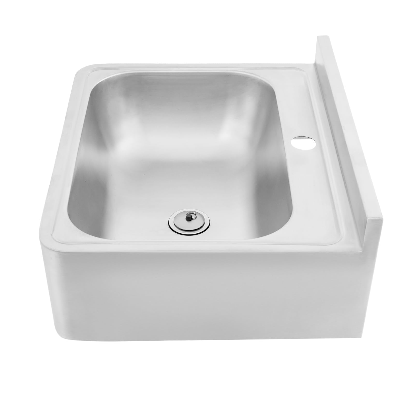 Lavabo de acero inoxidable montado en la pared con tubo de desagüe y anillo de tapón de desagüe, fregadero de acero inoxidable, rectangular, 48 x 39 x 20 cm, fregadero para cocina pequeña