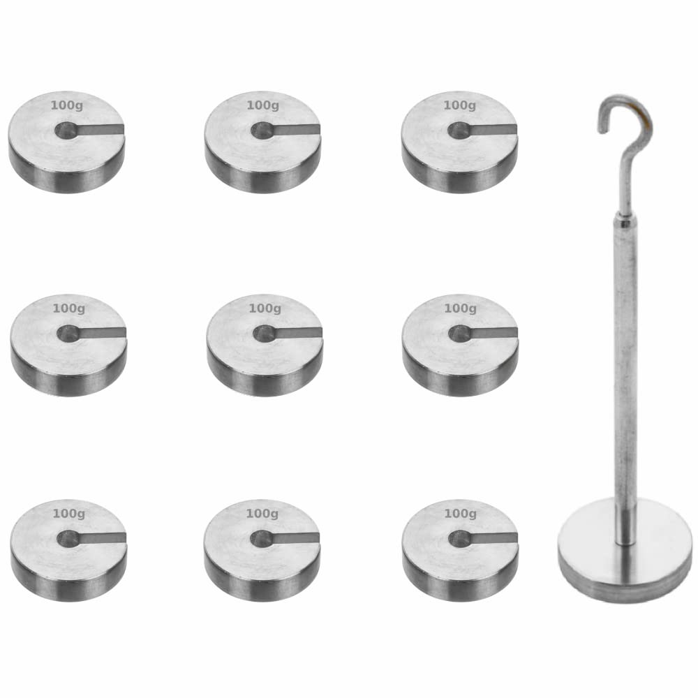 1000g Heavy Duty Slotted Weight Iron Nickel Plated Set, Includes 100g Hanger and Nine 100g Slotted Weights Total Weight 1000g or Physics Lab Experiment High School Science Fair Group Education