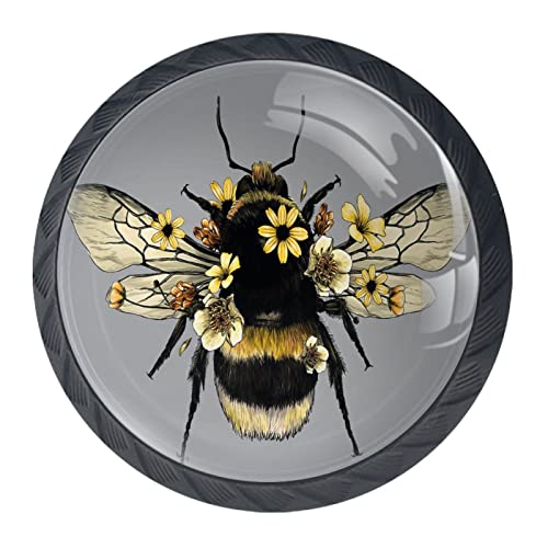 Eslifey 4 Pack Cabinet Knobs Cute Fluffy Bumblebee Round Drawer Dresser Handles Pull with Screws for Cupboard Wardrobe Furniture Home Kitchen Office