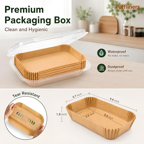 Image of Rectangle Air Fryer Paper Liners 8.6 x 5.5 Inch, 100 Sheets, Silicone Coated, 100% Virgin Wood Pulp, Oil & Water Proof, Shape Retaining, Non-Stick Disposable Parchment Paper