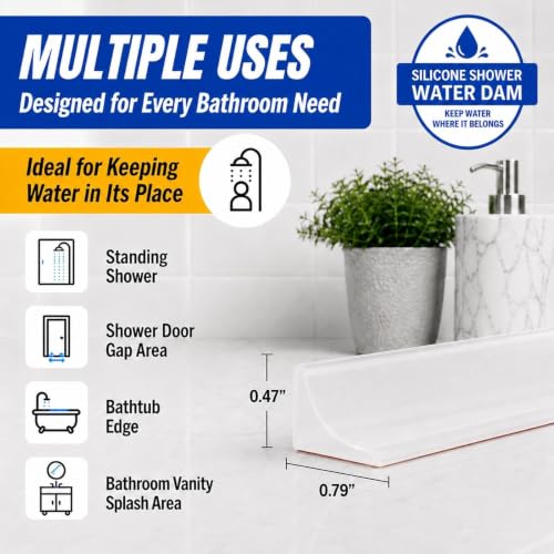 Image of Transparent Shower Threshold Water Dam, 39 in Sink Splash Guard