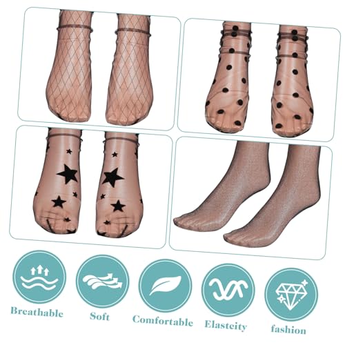 BESTOYARD 4 Pairs Women Ankle High Socks Sheer Slouch Socks Transparent Lace Socks, Black, Medium3