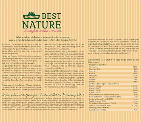 Dehner Best Nature Nagerfutter Junior, Zwergkaninchenfutter Pellets, 3 kg