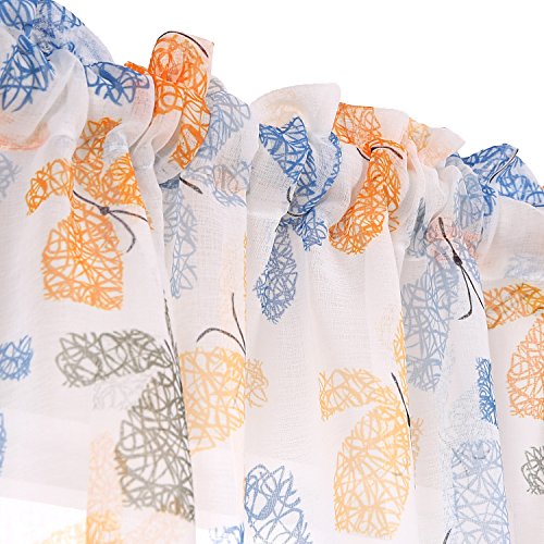 Image of Deconovo Decorative Blackout Printed White Sheer 84 Inch Length-Rod Pocket Voile Drape Curtains for Bedroom, 42W x 84L Inch, Blue Green and Orange