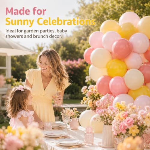 Image of Pink and Yellow Balloon,50PCS 12 Inch Boho Pink Balloons Retro Orange Pastel Pink Yellow Nude Ballons for Girls Birthday Autumn Baby Shower Wedding Engagement Flower Fall Party Decorations