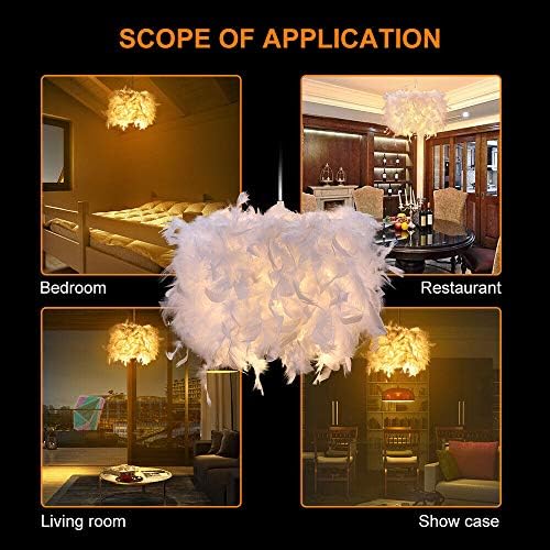 Feather Ceiling Pendant Light Shade Fluffy Lamp Shade imple Nordic-Style Modern Sweet Romantic Chandelier for Table Lamp and Floor Lamp, Bedroom, Living Room, Wedding or Party Decoration (L)