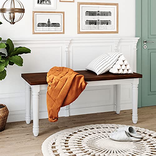 Knocbel Farmhouse Rectangular Dining Bench, Kitchen Dining Room Furniture, 250Lbs Weight Capacity, 38" L X 16" W X 17.7" H (Cherry And White) #TOP3