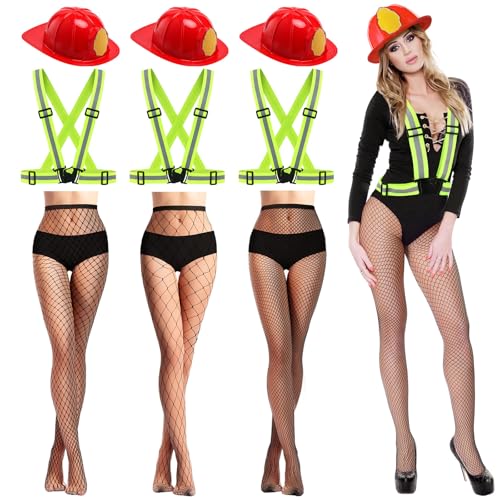 Croloose 9-teiliges Halloween-Kostüm für Damen, heißes Feuerwehrmann-Kostüm, Zubehör, Feuerwehrhut, Fischnetzstrümpfe, Strumpfhalter,...
