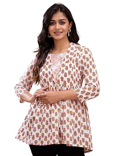Image of feranoid Women's Cotton Floral Printed Short Kurti Tunic Top