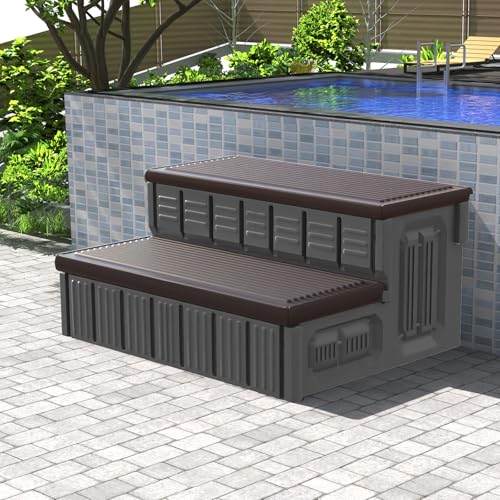 Hot Tub Steps Outdoor Spa Steps with Storage Non-Slip & Sturdy Hot Tub Stairs 36 Inches Long