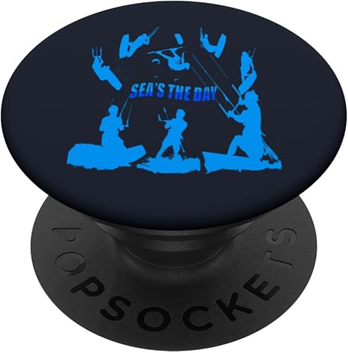 Miniatura 1 de Kitesurfer Pattern Blue Silhouette Seas The Day Fun Pun PopSockets Standard PopGrip