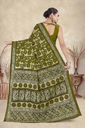 Image of TAMAIRA FASHION Mulmul Pure Cotton Saree For Woman Floral Batik Printed |Office Wear Daily Wear Sarees For Women Without Blouse Piece (Available in 16 Colours)