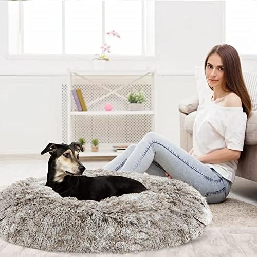 Sheripet Dog Cat Bed, Fluffy Cat Bed, Round Plush Dog Cat Bed, Cushion Mat for Warm Sleeping, Washable and Soft Pet Bed for Cat, Puppy, Medium and Large Dog (M50cm*50cm, beige)