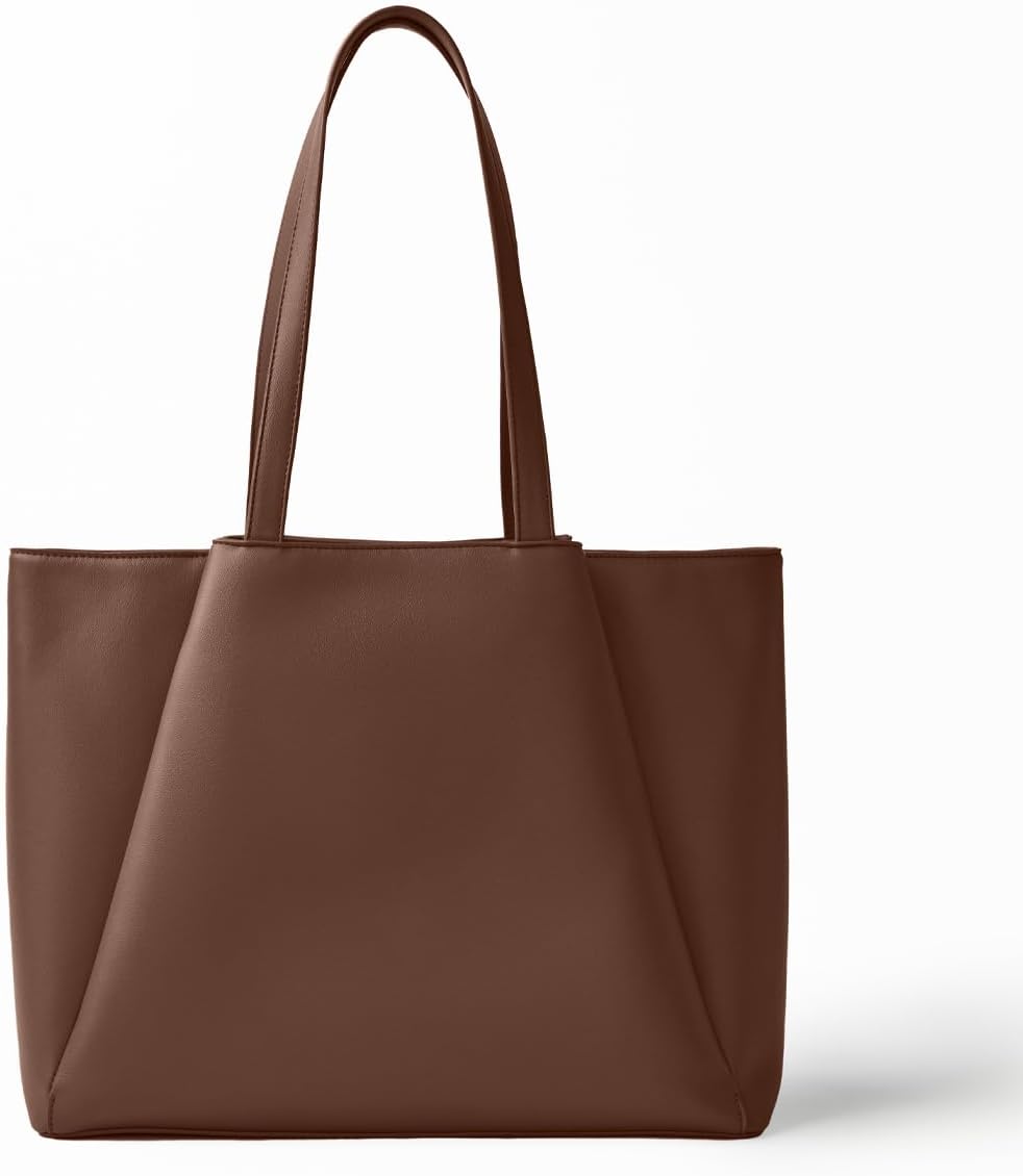 Work Tote Bags for Women 15.6 Inch - Laptop Tote Bag with Zip Compartments - Large PU Leather Office Purse Computer Briefcase Choc