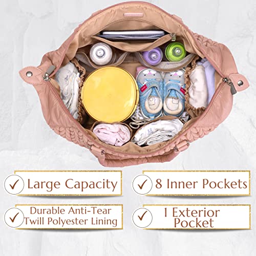 Diaper Bag Tote Baby Nappy Changing Bag Multifunction Large Baby Travel Handbag For Mom(Dusty Rose) #TOP2