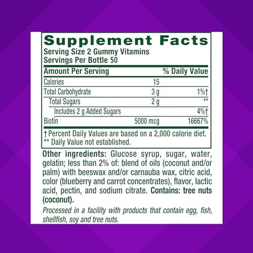 vitafusion Extra Strength Biotin Gummy Vitamins, Berry Flavored, 5,000 mcg Biotin Vitamins, America’s Number 1 Gummy Vitamin Brand, 50 Day Supply, 100 Count (packaging may vary) - Image 5
