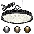 LED High Bay Light 240W 200W 150W Adjustable with AC120V Plug, Dimmable UFO High Bay LED Shop Lights 3000K 4000K 5000K Selectable, Commercial Bay Lighting for Garage Warehouse, UL&DLC Listed
