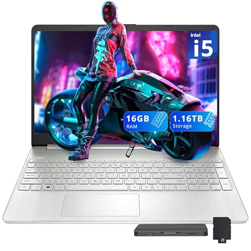 HP 15.6" FHD Laptop, Intel i5-1135G7, 16GB RAM, 1.16TB Storage (1TB SSD + 160GB Docking Station Set), Intel Iris Xe Graphics, Number Pad, 720p HD Webcam, Wi-Fi, Windows 11 Home, Silver