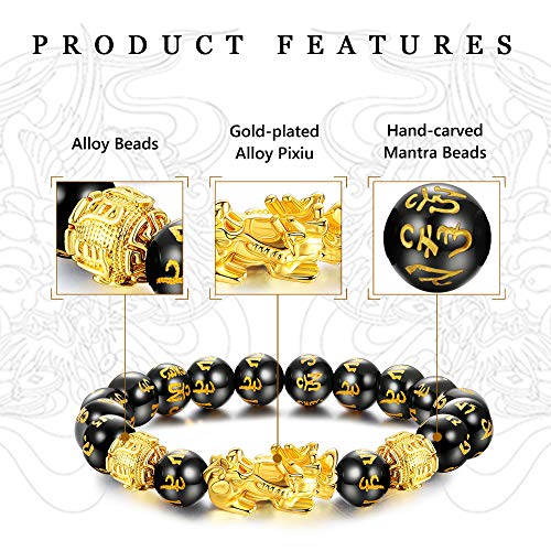 Cassieca 8Pcs Feng Shui Good Luck Bracelets For Men Women Feng Shui Black Obsidian Wealth Bracelet Adjustable Elastic Attract Wealth Money Pi Xiu Bracelet With Gift Bag #TOP1