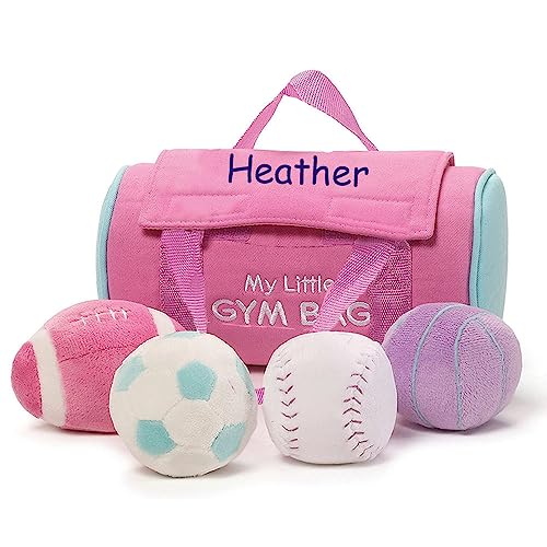 Baby Playset - My Little Gym Bag Playset - Personalized Pink Plush Activity Stuffed Sports Balls with Carrying Pouch