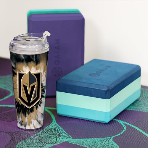 Image of Rico Industries NHL Hockey Team Color Tie Dye 24oz Metallic Acrylic Tumbler with Hinged Lid, Officially Licensed Double Wall Tumbler with Straw