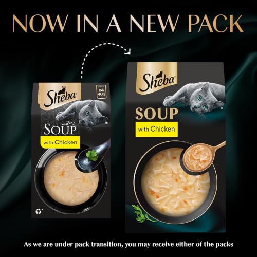 Image of Sheba Soup with Chicken Adult Wet Cat Food, 160g (4 x 40g), Finely Sliced Pieces of Chicken in Smooth, Silky and Velvety Broth (Pack of 4)