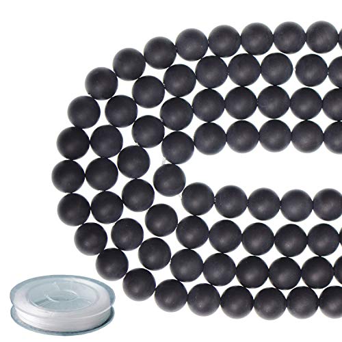 6mm Natural Matte Black Onyx Round Gemstone Frosted 120Pcs Bulk Loose Beads for Jewelry Making Bracelet with Stretch Beading Cord LPBeads