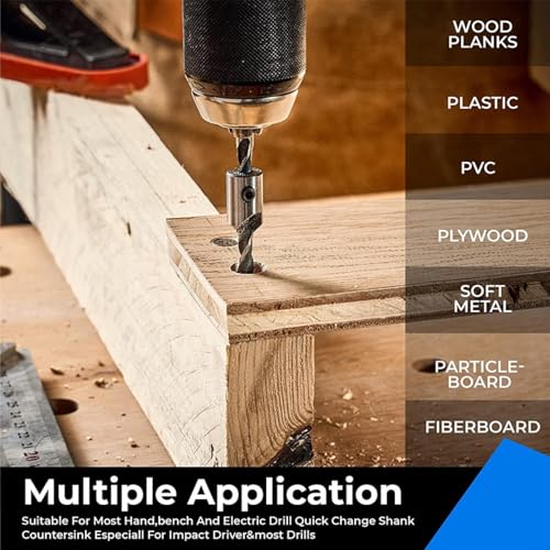 Juego de brocas avellanadoras de acero de alta velocidad para madera y metal, herramienta para carpintería y taladrado con bisel de 15 grados miniatura 7
