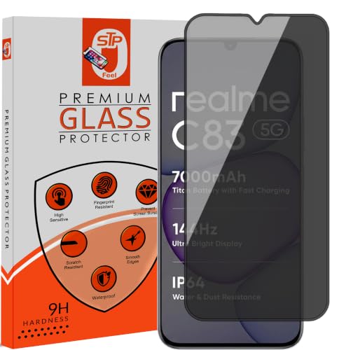 Image of STP FEEL Premium Grade Privacy Tempered Glass Screen Protector Guard Compatible For Realme C83 5G (6.8 Inch, Pack of 1) Full Edge to Edge Coverage Anti-Spy /Anti-Peeping 9H Hardness
