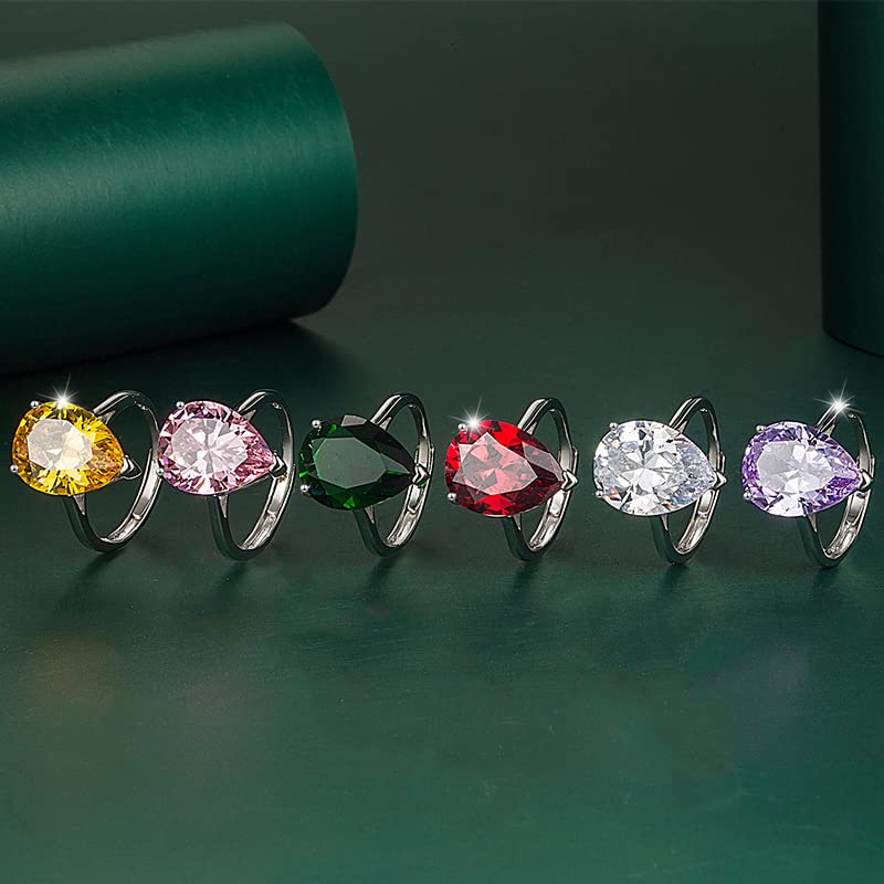 FLYYQMIAO 4 Carat Pear Cut Moissanite Engagement Ring for Women 925 Sterling Silver Teardrop Cubic Zircon Simulated Diamond Wedding Princess Solitaire Bands Bridesmaid Gift Open Ring(White)4