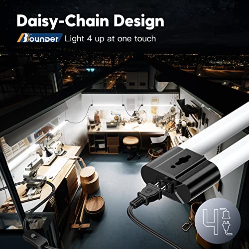 Image of BBOUNDER 10 Pack Linkable LED Utility Shop Light, 4400 LM, 6500K Cool Daylight, 4 FT Integrated Fixture for Garage, 40W Equivalent 250W, Surface + Suspension Mount, Black