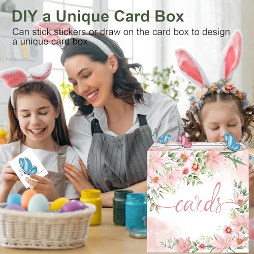 Image of 2 Pack Watercolor Pink Floral Card Box Wedding Card Box Holder Gift Cards Receiving Box for Party Graduation Bridal or Baby Showers, Raffle Ticket Box Money Box for Birthday Party Retirements