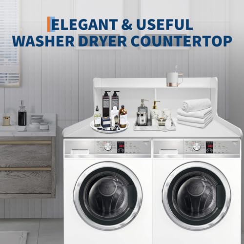 GarveeHome 2-Tier Washer Dryer Countertop, Wood Laundry Countertop with 2.75" H Edge Rails, Waterproof Washer Dryer Cover with Anti-Slip Pads for Laundry Room Organization and Storage