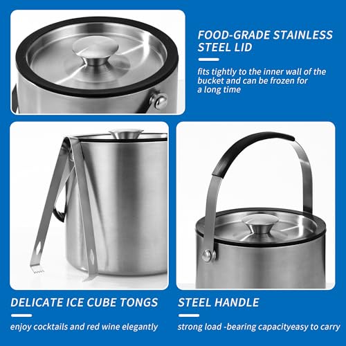 2L Eiswürfelbehälter, Eiskübel mit deckel,Eiswürfelbehälter Edelstahl mit Clips und Sieb, perfekt zum Abkühlen von Getränken, Bier, Champagner und Früchten für Partys, Partys, Riegel