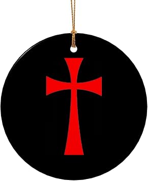 Cross Knights Templar Christmas Ornaments, Round Ceramic Porcelain Ornaments for Xmas Christmas Tree Decor, Home Ornament Office Decoration Xmas Souvenirs