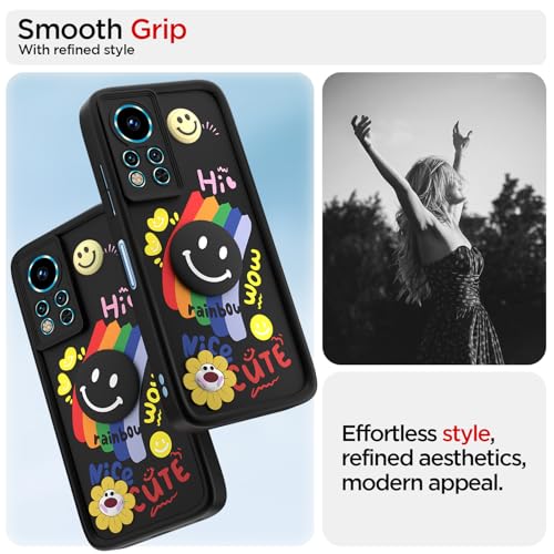 Image of Pikkme Back Cover for Infinix Note 12i | Soft Silicone| Cute Rainbow Smile & 3D Cartoon Flower Design | Shockproof Raised Camera Protection Bumper Case (Black)