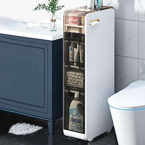 ZFGOJNBH Mueble de baño esquinero de Almacenamiento Delgado, Mueble Auxiliar para Inodoro, Mueble de baño de Varias Capas con Ruedas, Organizador Estrecho para Papel higiénico, Mueble de baño de vari