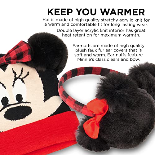 Disney Girls' Winter Hat, Earmuffs and Kids Gloves Set, Minnie Mouse for Ages, Age 4-74