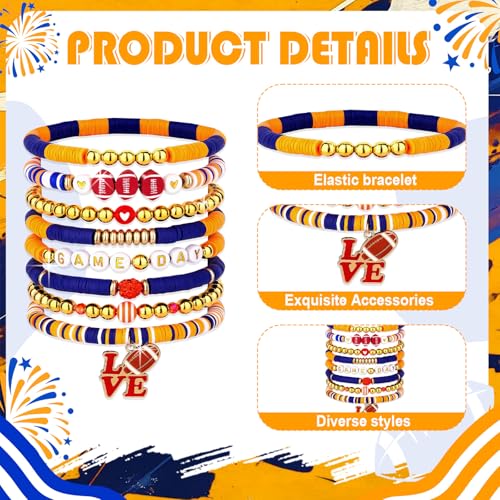 Game Day Bracelets for Women - Red, Orange, Blue Heishi Clay Beaded Stretch Bracelets - Stackable Sports Charm Bracelet Bangles3