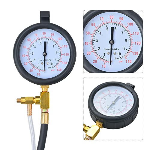 LainKeen Quick Connection Fuel Injection Injector Pressure Tester Gauge Tools Kit 0-140 PSI with 9.49,7.89,6.30 Fuel Line Fittings Suitable for More Engine - Thumbnail 2
