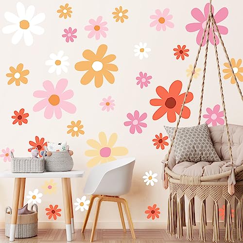 12 Sheets Daisy Wall Decals White Flower Wall Stickers Big Daisy Wall Stickers Peel and Stick Floral Stickers for Kids Girls Nursery Playroom Bedroom Living Room Wall Decor (Lovely Style)