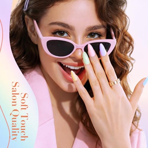 Image of AZUREBEAUTY Nail Polish Set, 4 Colors Pastel Spring Macarons Pink Blue Green Yellow Quick Dry Natural Easter Gift Fingernail Lacquer Strengthening Kit with Top Coat DIY Salon at Home