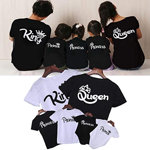 King Queen Prince Princess Print Family Shirt 100% Cotton T-Shirt Matching Outfits Roupas combinando famÃ­lia Trajes a juego de la Familia Tenues assorties de la famille (White,King-M)