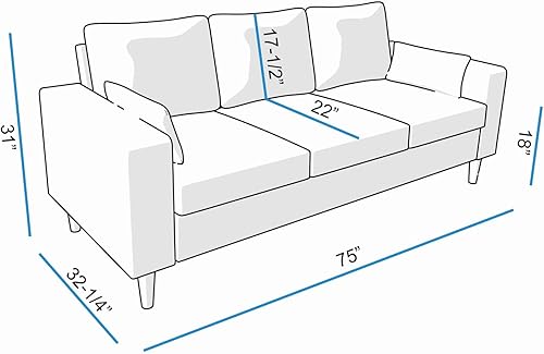 Miniatura 2 de Panana Sofá moderno para sala de estar, sofá de 3 plazas en tela de lino, color gris