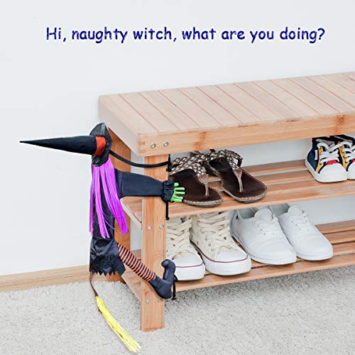 2020 Funny Hanging Witch Crashing Into Tree for Outdoor Halloween Decorations, Quality Made Vivid Crashed Witch Decor for Door Porch Decoration 42.5\"