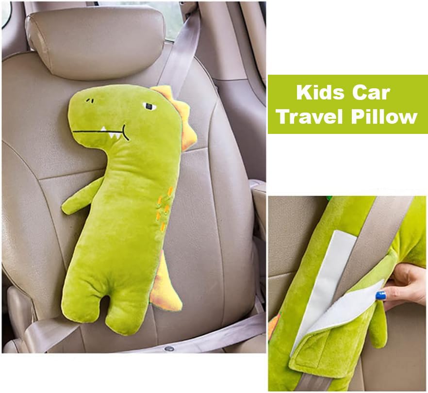 Synlark® Seatbelt Pillow for Kids, Car Pillow Seat Belt Cushion, Covers Child Seat Head Rest Support Shoulder Pad, Seat Strap Pillows Adjuster for Children and Baby (Green Dinosaur) 3