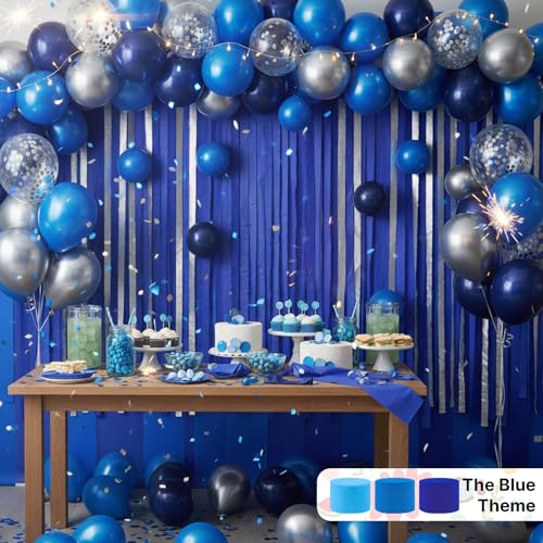 Image of PartyWoo Blue Crepe Paper Streamers 6 Rolls 492 ft Pack of Dark Royal Blue Crepe Paper for Graduation Independence Day Baby Shower Wedding Birthday Party Decorations (1.8 Inch x 82 Ft /Roll)