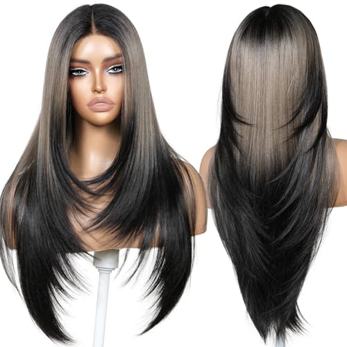 ENCOUNTERU Ash Brown Glueless Wig With Bangs Wear and Go