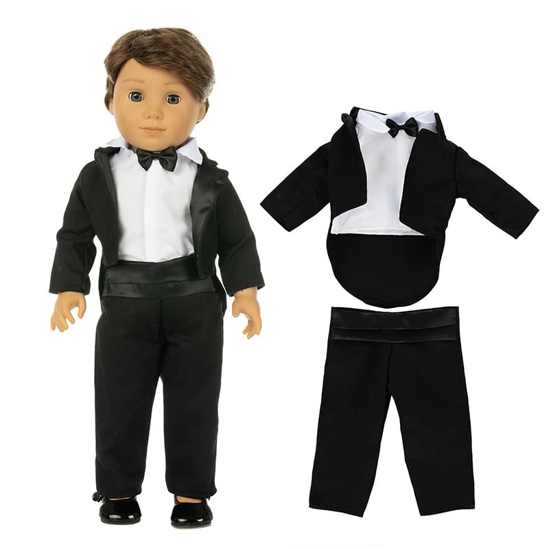 VerodaWhite Bride Wedding Dress Black Groom Suit set Outfits Set Outfits for 18" American Girl Dolls (Groom)